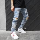 Knee hole patch cloth jeans men and women