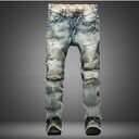 Men's shredded nostalgic jeans flag bottom cloth more
