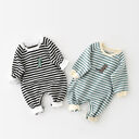 Male And Female Baby Cartoon Striped Dinosaur Embroidery