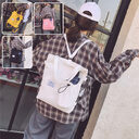 Harajuku Canvas Bags Students Handbag With Pockets Preppy