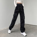 Retro Topstitched Big Pocket Black Straight High-rise Jeans