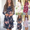 Elegant Floral Dresses for Women A-line Long Sleeve