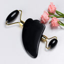 Natural Quartz Scraper Jade Roller Guasha Set Black