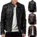 Men's Zip-up Cardigan PU Leather Jacket Fashion Pockets