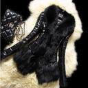 Faux fur large collar leather jacket