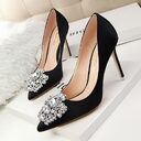 Black High Heels Women Stiletto Professional Leather Shoes