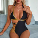 One-piece Swimsuit Sexy Stitching Bandage Belt Buckle Bikini
