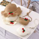 Girl Cherry Straw Hat Bag Set Princess Beach