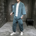 Chinese Style Linen Suit Men's Summer Three-Quarter Sleeves