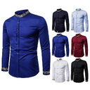 Gold Embroidery White Shirt Men Stand Collar Mens