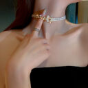 Pearl Crystal Choker Necklaces For Women Short Chain