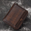 Men'S Short Head Leather Wallet Retro Vertical Zipper