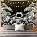 Mandala Tapestry for Home Decor White Black Sun