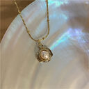 Temperament Retro Baroque Freshwater Pearl Necklace Titanium Steel