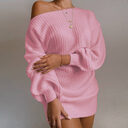OrangeA Women Off Shoulder Knitted Sweater Dress Autumn