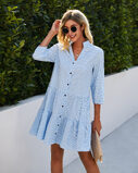 Plaid Printed Ruffle Dress V Neck Button Three-quarter