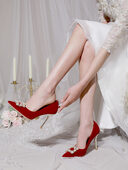 Pearl Rhinestone Single Shoes Stiletto Wedding