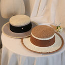 Summer Elegant Retro Women Flat Top Straw Hat