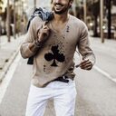 Elastic Mens T-Shirt V-Neck Long Sleeve Men T
