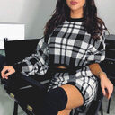 Women's Tracksuit Elegant Office Two Piece Set Plaid