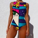 One-piece Fashion Vintage Abstract Print Lady Swimsuit Women