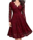 Women Dresses V-Neck Off Shoulder Lace Evening Party