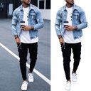 Lapel Men's Denim Jacket Ripped Irregular Washed