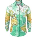 Men Shirt World Map Print HiddenG Button Slim
