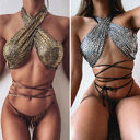 Bikini sexy hot style snake print fabric strappy