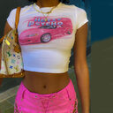 Skinny Women Graphic T-shirt Belly Button Trend O-Neck