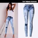 Summer Style Low Waist Sky Blue Patchwork Skinny