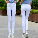 Women White Denim Jeans Pants Slim Female Girl