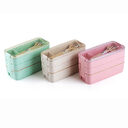 Square Double Three-layer Wheat Straw Fiber Plastic Lunch