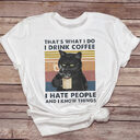 Female Tshirt Clothing Pet-Drinking-Coffee Funny Cat Tops