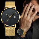 Calendar Thin Mens Watch Stainless Steel Mesh Band