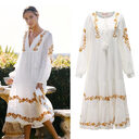 V-neck Embroidered Loose Dress Long Skirt