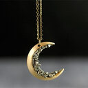 Pin Broken Crystal Gold Crescent Necklace Retro Glamour