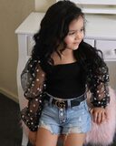 Children'S Clothing Cotton Dot Mesh Sleeves Striped Top