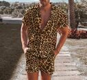 Summer Wear Men Sets Leopard Printed Lapel Short