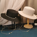 French Retro Pearl Chain Flat Straw Hat Elegant
