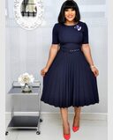 Round Neck Plus Size Mother's Dress Female Pleated