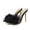 Woman Shoes Transparent Crystal High Heels Feather Fur