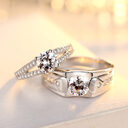 Diamond Romantic Couple Rings Men's Silver Plated Pair