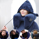 Hooded Travel Pillow H Shaped Inflatable Neck Folding