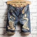 Trend big hole jeans short pants men''s summer