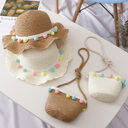 Small Ball Solid Color Children Straw Hat Bag