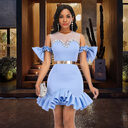 See-Through Mesh And Beaded Ruffles Women's Dress