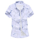 Men Short Sleeve Cotton Flower Shirt Mens Dress