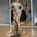 New Sexy Gold Sprinkle Trailing Party Dress