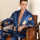 Luxury Silk Robe Pants Pajama Set Two-piece Imitate